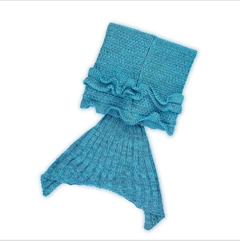 
Christmas gift soft and warm blanket with frills mermaid tail pattern cotton crochet knitted for kids 