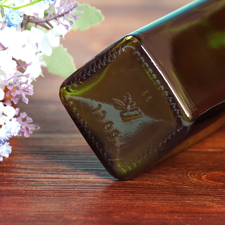 Dark Green Square Glass Olive Oil Bottle Vinegar Sauce Bottle for Oiler Cruet, 250ML 100ML 1000ML