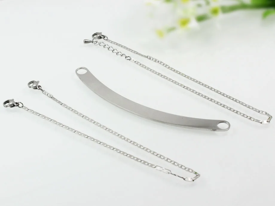 Wholesale Stainless Steel Silver Curved Bar Chain Necklace For DIY Personalized 8mm Slide Charms/Letter Jewelry