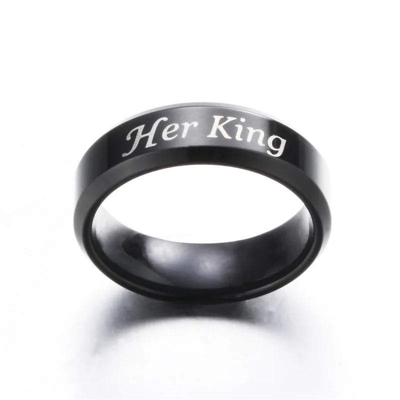 Hot Selling Her King His Queen Stainless Steel Silver Plated Engagement Wedding Band Promise Rings for Men Women