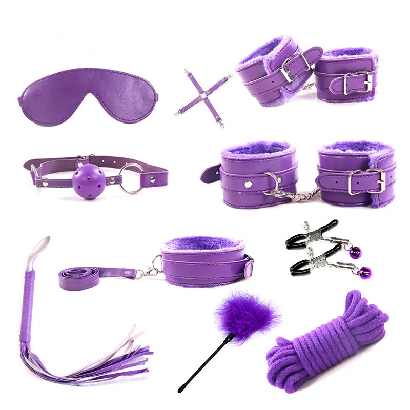 Hot selling 10 pieces adult bondage kit set sex leather set bondage sex toy