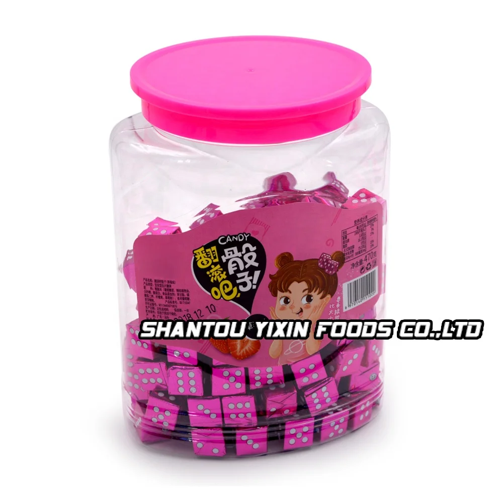 
Dice design halal sweet strawberry flavor milk cube candy in jar 