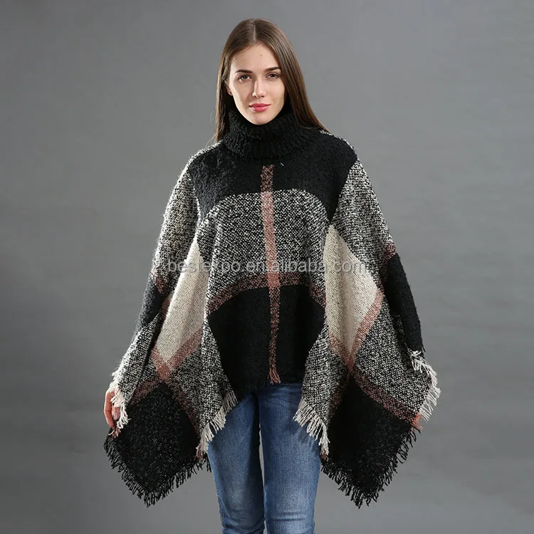 
wholesale stock fashion mexican poncho women winter sweaters turtleneck knit ponchos pullover new hot sell 