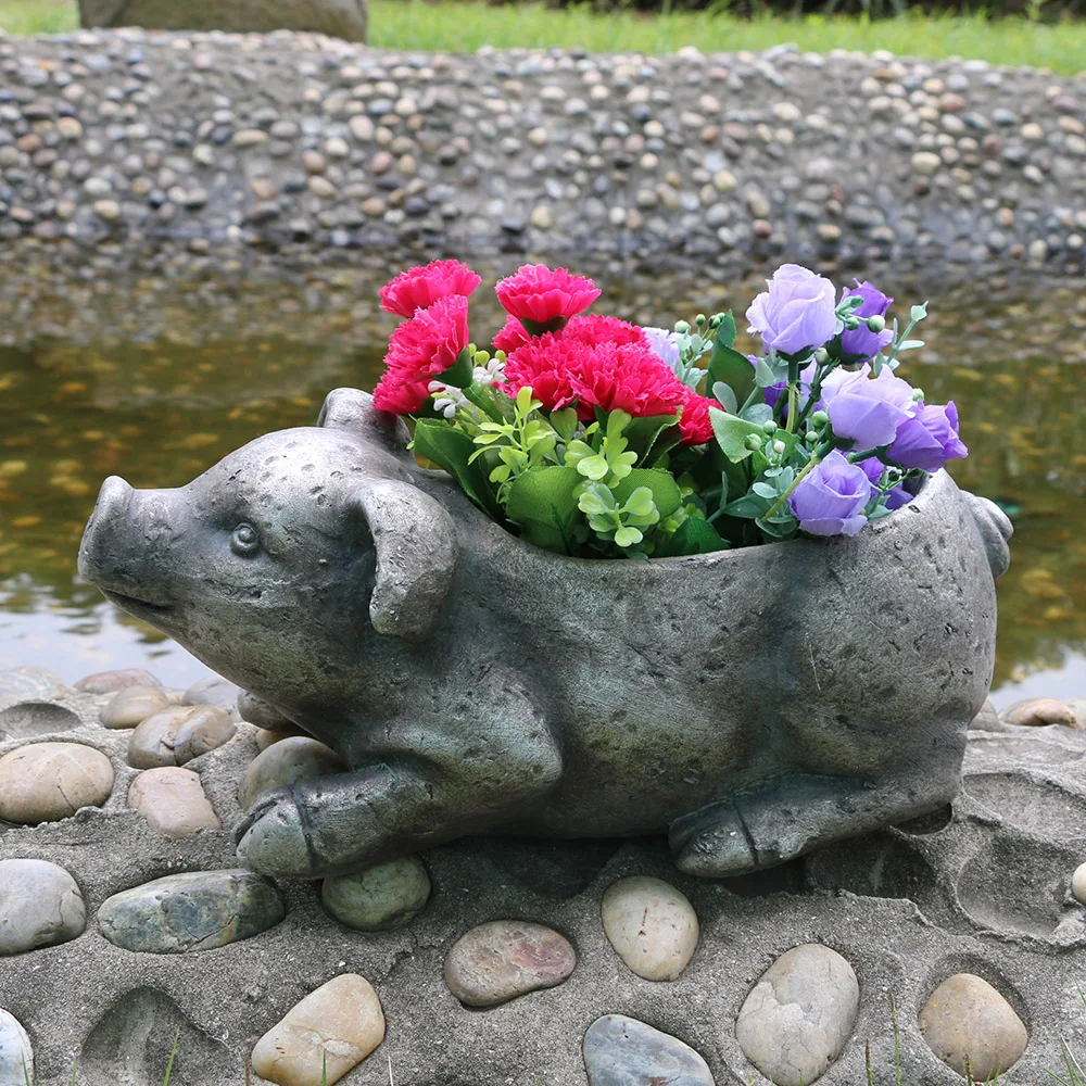 Double pot flower pot home garden decor animal design pig flower pot