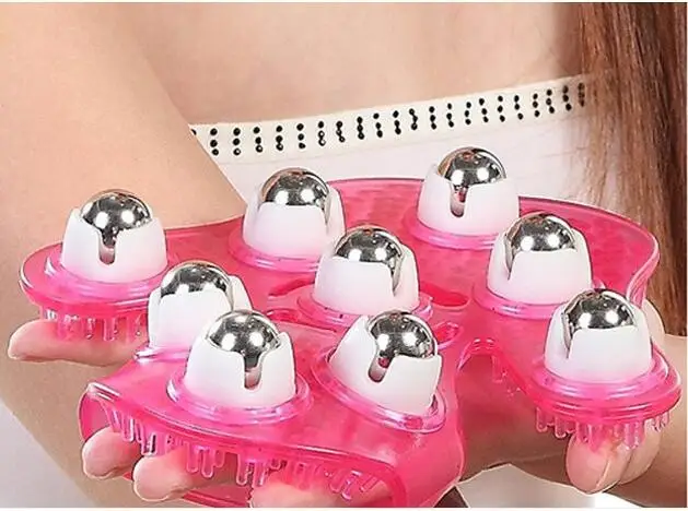 Hand Shaped Silicon Gel Body Massager with 9 Rotating Beads Massage Gloves for Blood Circulation