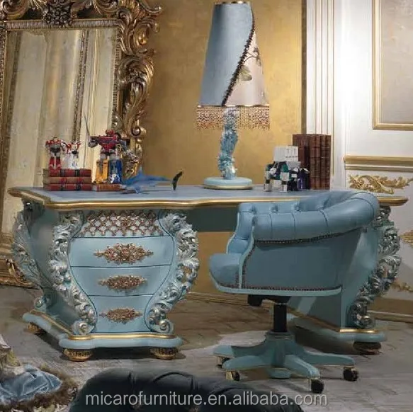 Luxury romantic wooden Sky blue color leather headboard antique Prince kids bed