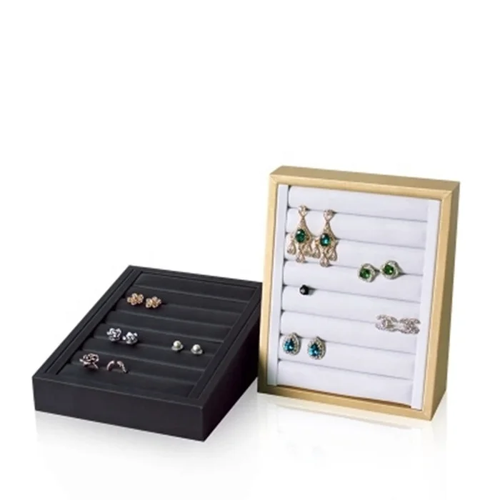 Custom Logo Jewelry Display Exhibitor For Counter Showcase Rings Earrings Holder Leather Ring Display Stand