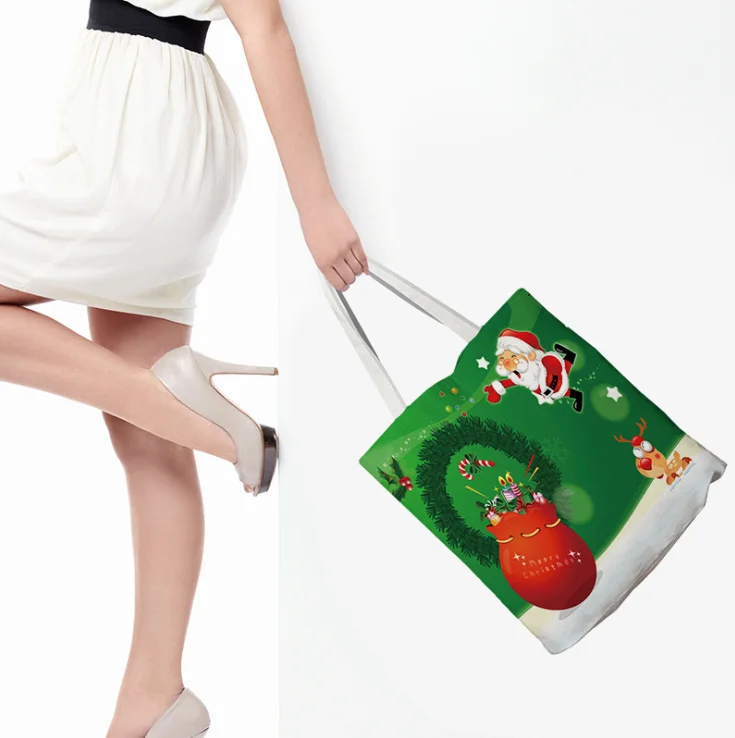 Wholesale custom printing christmas gift festival souvenir cotton canvas fabric shopping tote gift bag for kids ladies