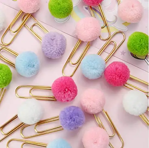 Pom Pom Paper Clips, Handmade Pompoms Planner Clips Bookmark Page Marker Decorative Paperclip for Notebook Journal Decor