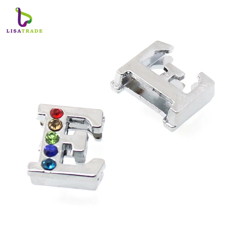 8mm Half Rhinestone Sliding Charm Letters Slide Charms Alphabet Letter for DIY Bracelets Making Jewelry Accessories