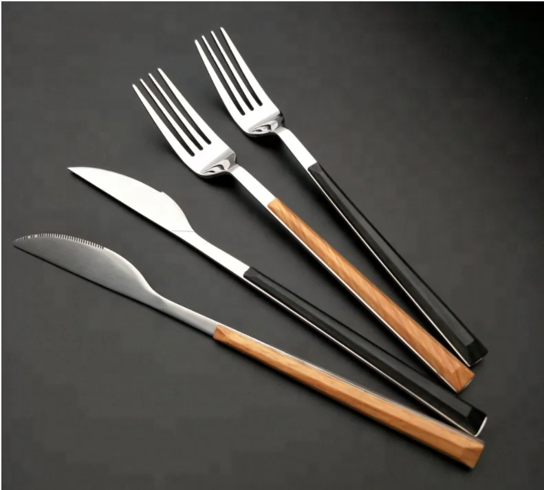 High Quality wood grain stainless steel tableware western flatware cutlery set