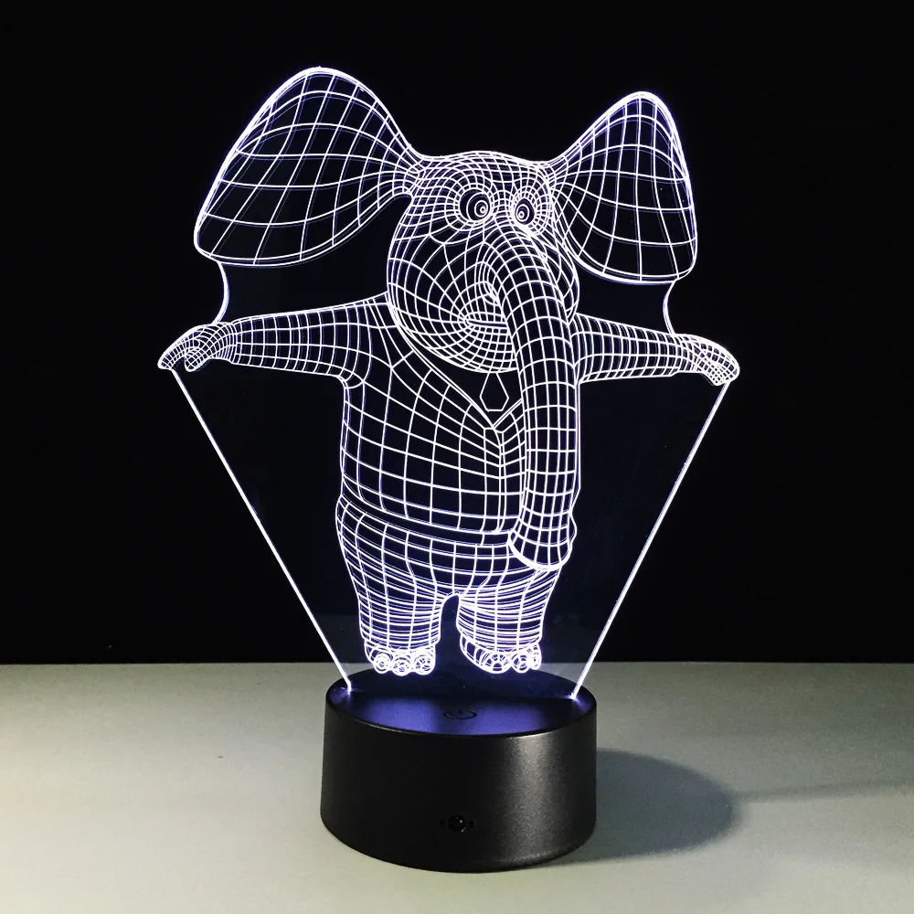 Elephant 3D Night Light LED   Touch Switch 3D Lamp Usb 7 Colors Changing Acrylic Animal Desk Table Lamp Creative Toys Gift