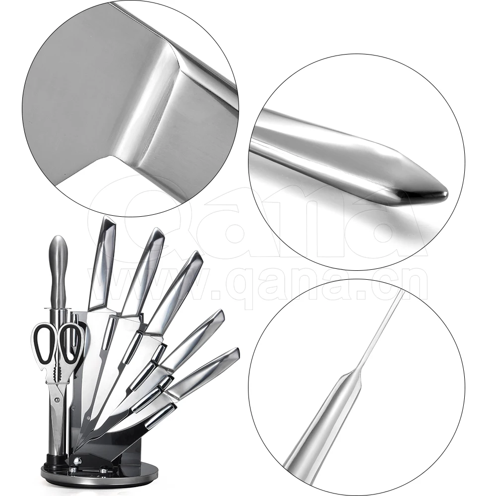 QANA Factory Wholesale OEM  6 pcs Zwillings Stainless Steel Knife Set with wooden Block kitchen damascus chef steel knife