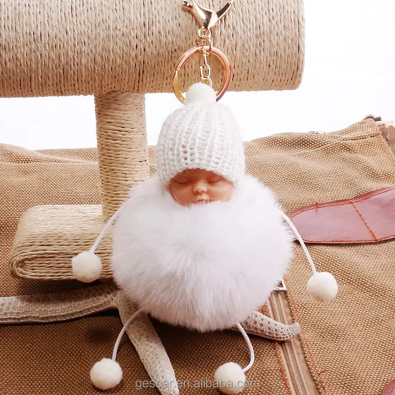 
cute doll pendant baby pompom plush fluffy ball keychain wholesale 