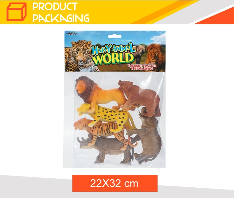 Kids 3d zoo 6pcs fiercely wild small rubber animal toys for sale