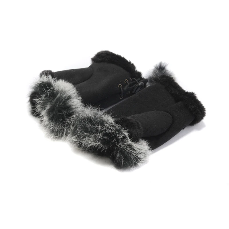 fashion warm faux fur fabric fingerless gloves ladies fashion mitten driving gloves