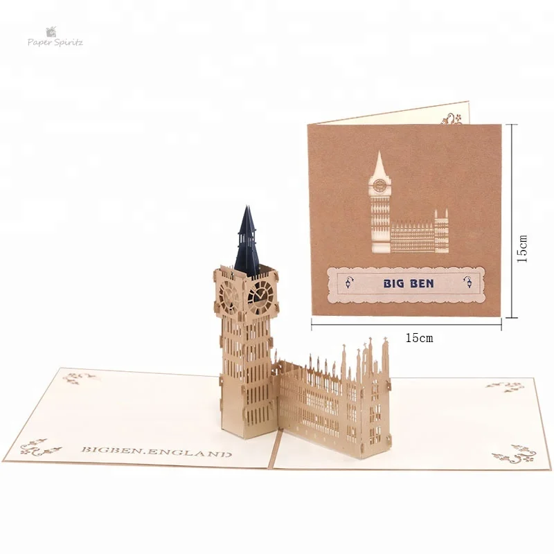 3d greeting card handmade paper cutting craft origami building theme big ben pop up cards