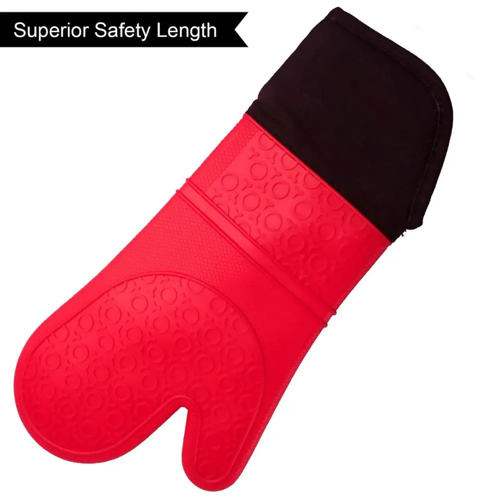 Heat Resistant Oven Gloves, Silicone Oven Hot Gloves- Extra Long Professional Baking Latex Gloves ( Red )