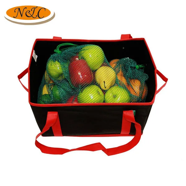 Deluxe collapsible custom grocery bag,extra side handles for easy lifting with reinforced bottom foldable grocery bag
