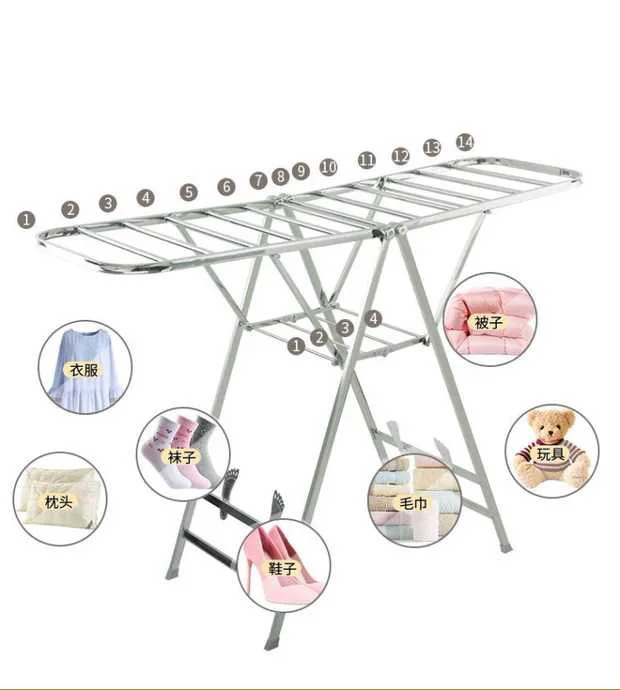 Foldable 2 layers Clothes air dryer mental material heavy duty  butterfly wings stand folding Clothes hanger drying rack