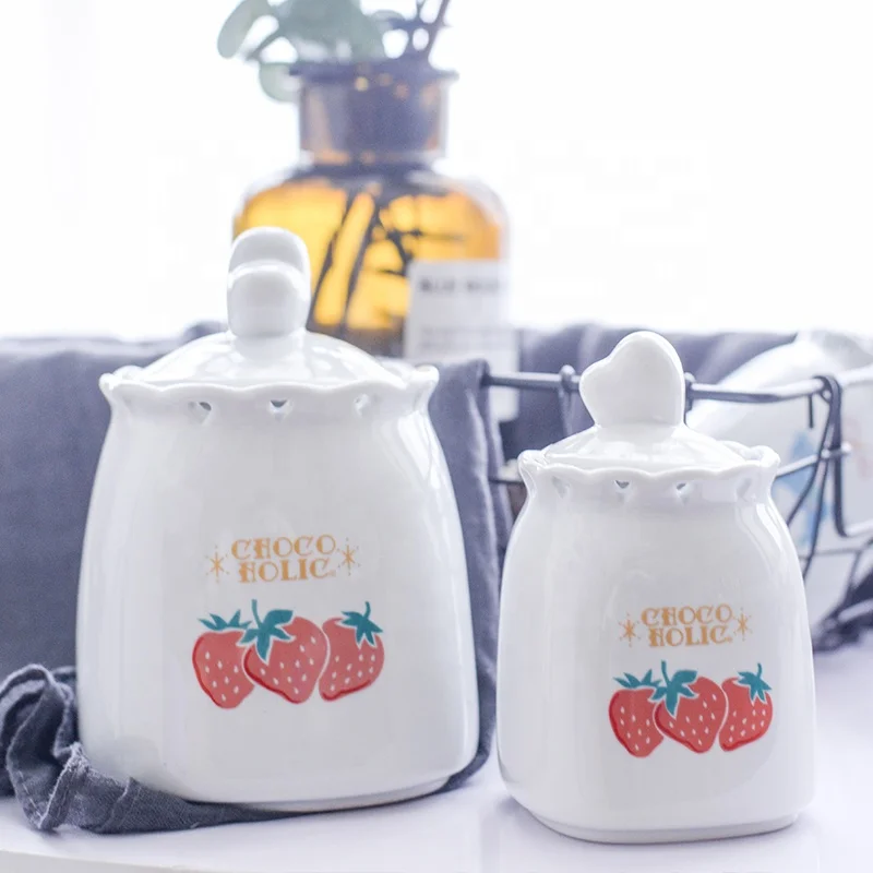 Heart hollow cutting ceramic honey sugar pot