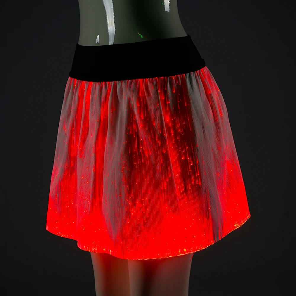 7 color changeable optic fiber luminous sexy girls photos with mini skirt with LED light up stage party mini women dress