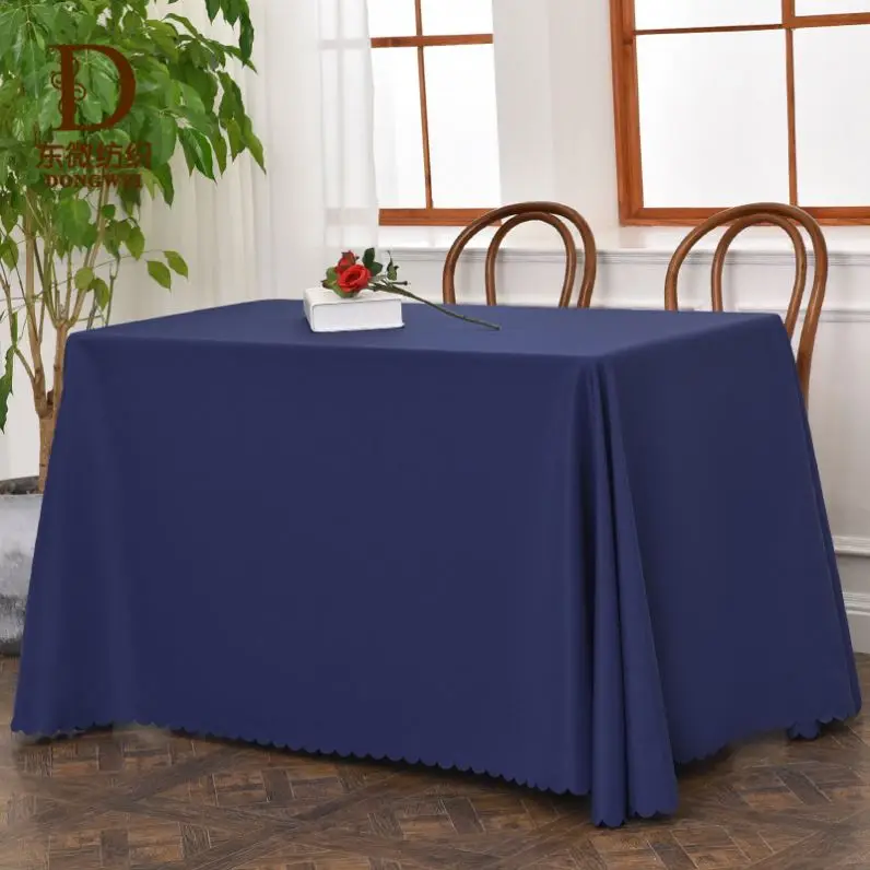 Factory cheap polyester rectangle white tablecloth for weddings party