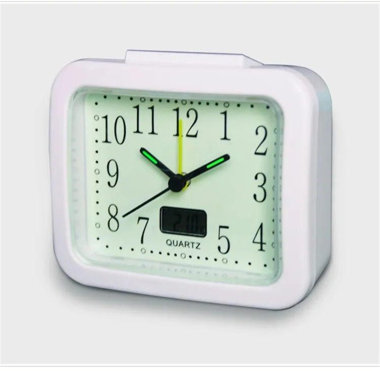 table dark glowing analog alarm clock with digital temperature