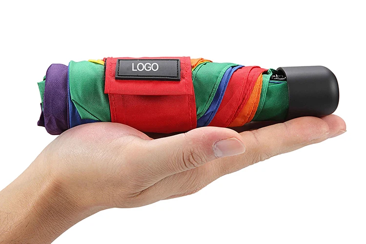 wholesale custom waterproof rainbow 5 fold foldable micro mini umbrella with logo print
