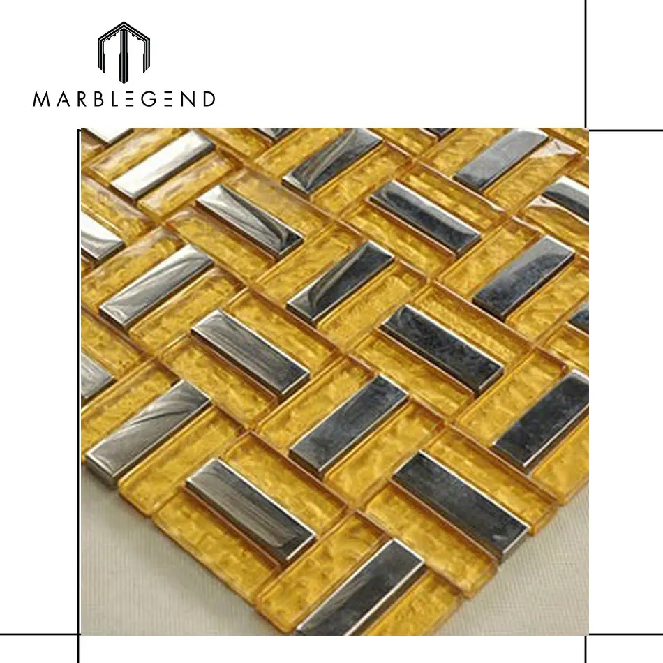 Золотая кирпичная Посеребренная стеклянная мозаичная плитка Смешанная металлическая мозаика