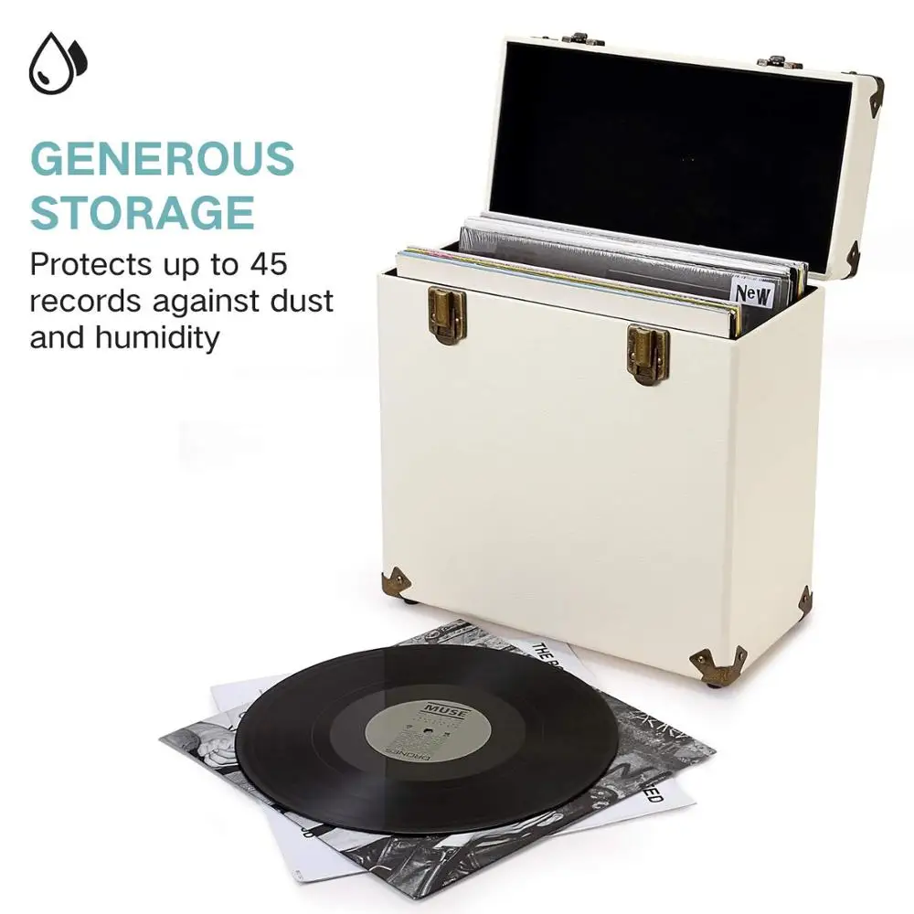
Victorlia Vintage Retro Vinyl Leather Record Storage Carrying Case for 45+ Records (Dust/Scratch Free) - Cream-12Inch 