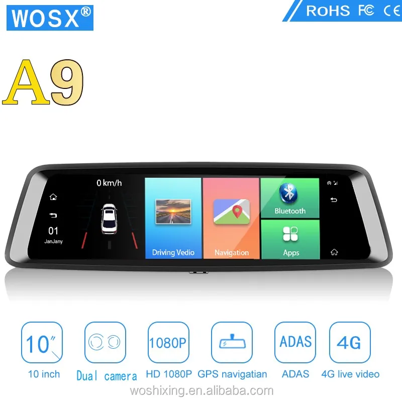 Wosx A9 4g10 дюймов потоковое зеркало видеорегистраторы для автомобилей регистраторы 1080 P двойной камера Live Видео и adas