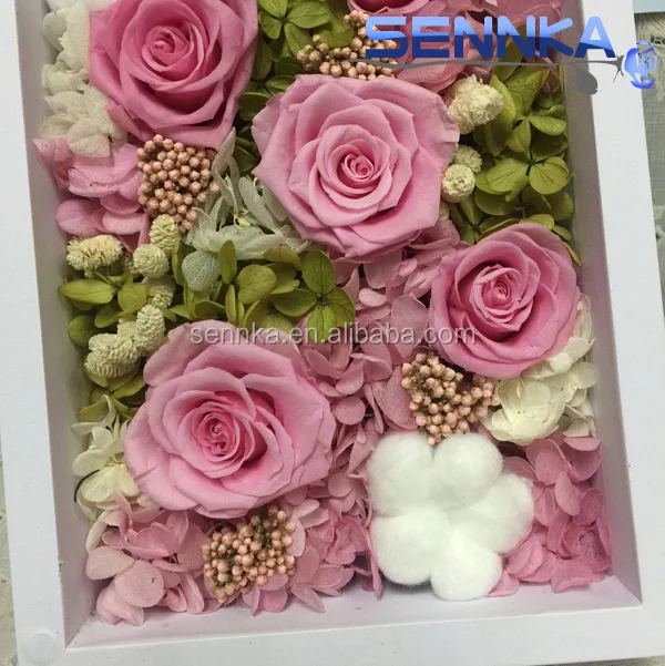 Wholesale Christmas Gift Eternal Rose Preserved Flower Photos Frame Home Decorative Dried Flower In Wooden Frame
