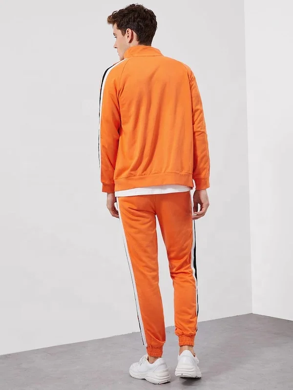 KY School uniforms funnel collar Men Zip Front Pocket Striped track jacket men & jogging Pants Set mens gym apparel gymwear