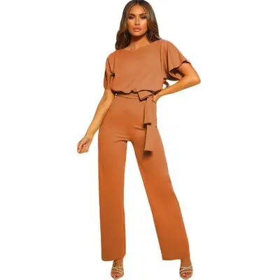 European and American jumpsuit female summer high waist slim trousers wide leg loose round neck short sleeve new jumpsuit