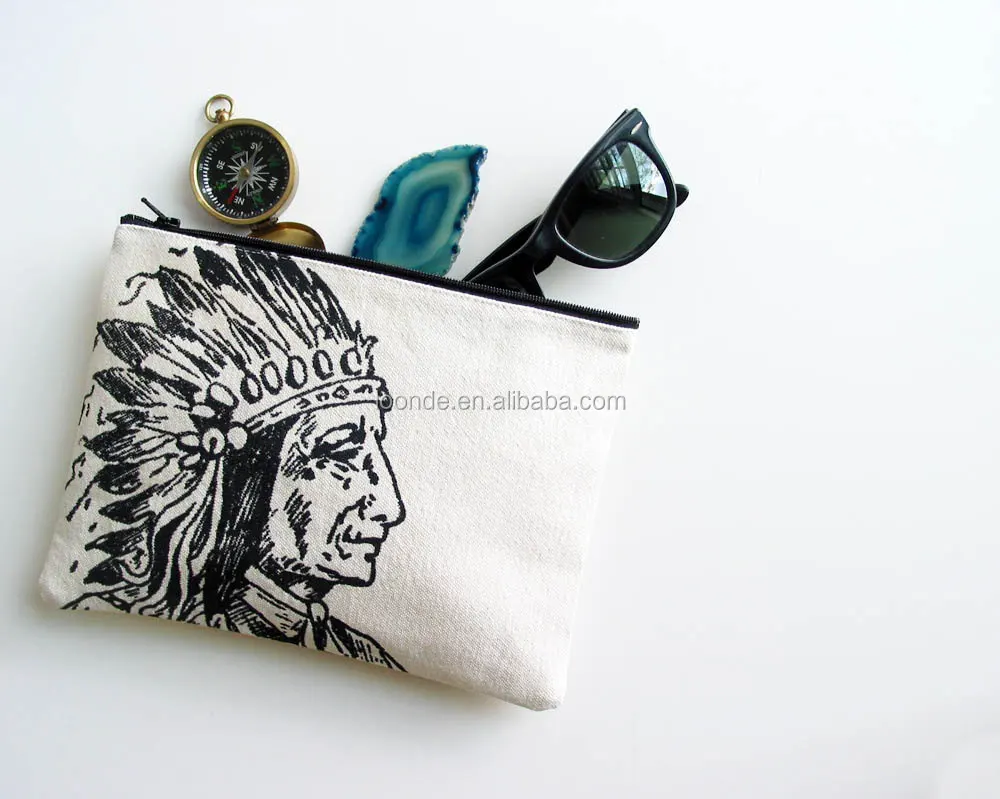 
Small tribal boho organic cotton zipper pouch 