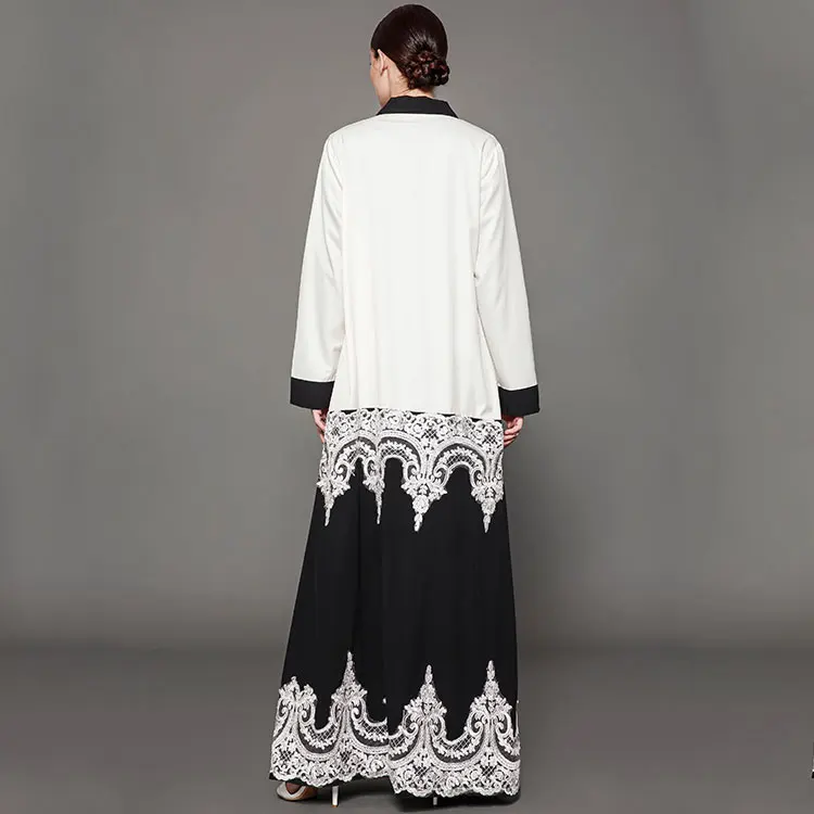 Hot sale China factory stylish design front open lace muslim wear abaya coat dubai