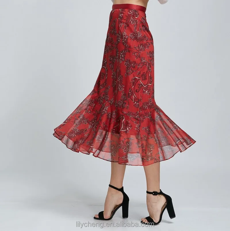 Custom wholesale women ladies girls long skirt printed skirt beach boho Midi skirts