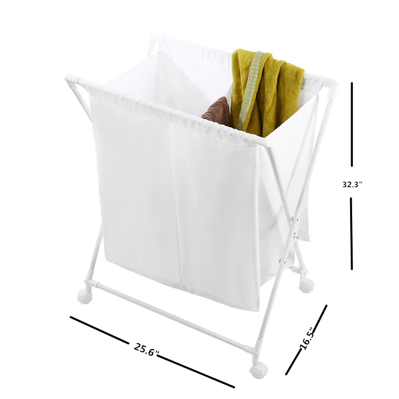 White Rolling Organizer Garden Outdoor Laundry Basket Dirty Clothes Double Folding Laundry Sorter