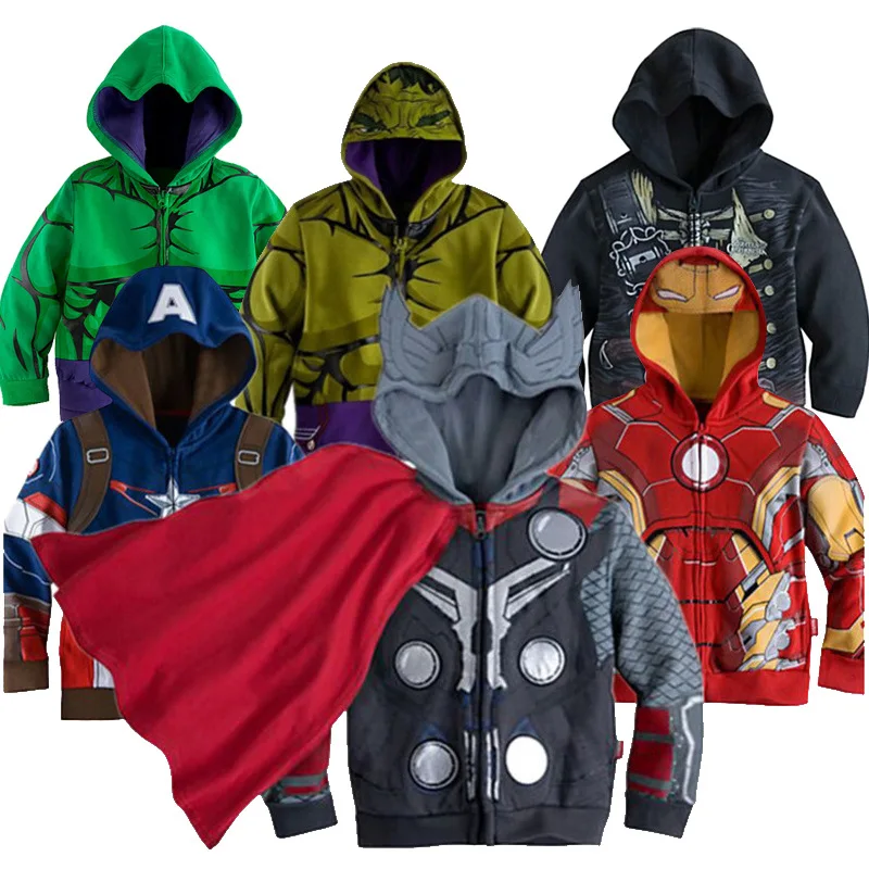 3 10yrs Boy s Sweatshirt Captain America Avengers Iron Man The Hulk Children Hoodies Coat Kids