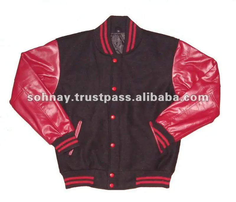 Black Red Varsity Jacket Letterman Baseball Jacket with Customized Logo and Style
