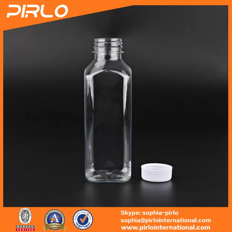 16oz 475ml transparent square PET material plastic beverage bottle juice bottle