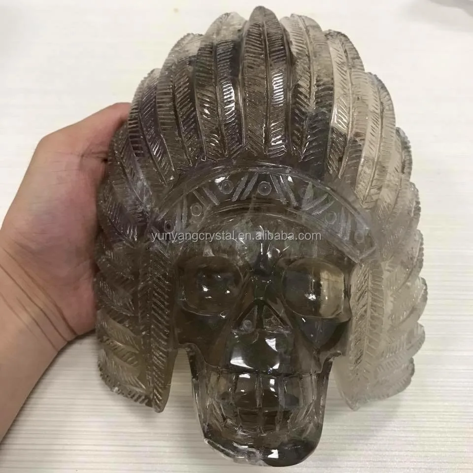 natural rock crystal smoky quartz native American Indian skulls for sale