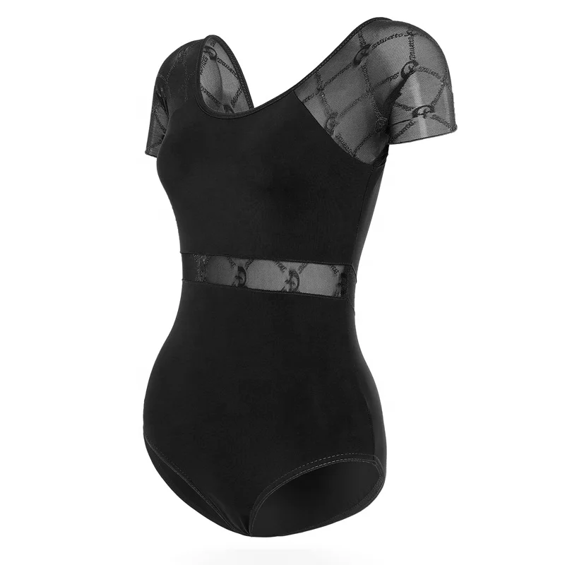 0701909 Hot Selling Ballet Train Costumes DuPont Lycra Raglan Short-Sleeved Jacquard Leotards For Adult