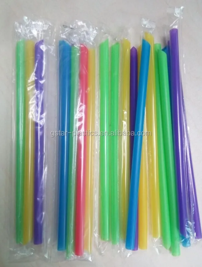 
Customized Size 12mm Wide Plastic Neon Soft Straight Drinking Straws for Bubble Tea and Drinks 