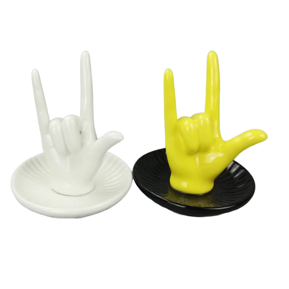 Finger Ceramic Jewelry Storage Tray Earring Trinket Dish  Hand Shape Ring Holder