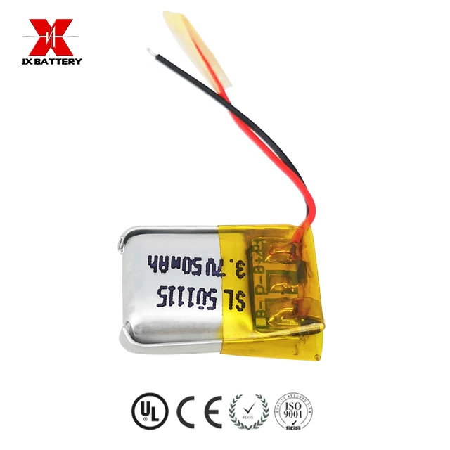 smallest rechargeable 3.7v li ion polymer lithium battery 501115 50mAh for headphone