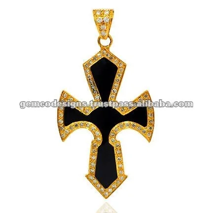 
 в стиле ретро религиозных боёией крест очарование 14k желтого твердого gold настоящих пролоёить алмазов оптовая обручальные  