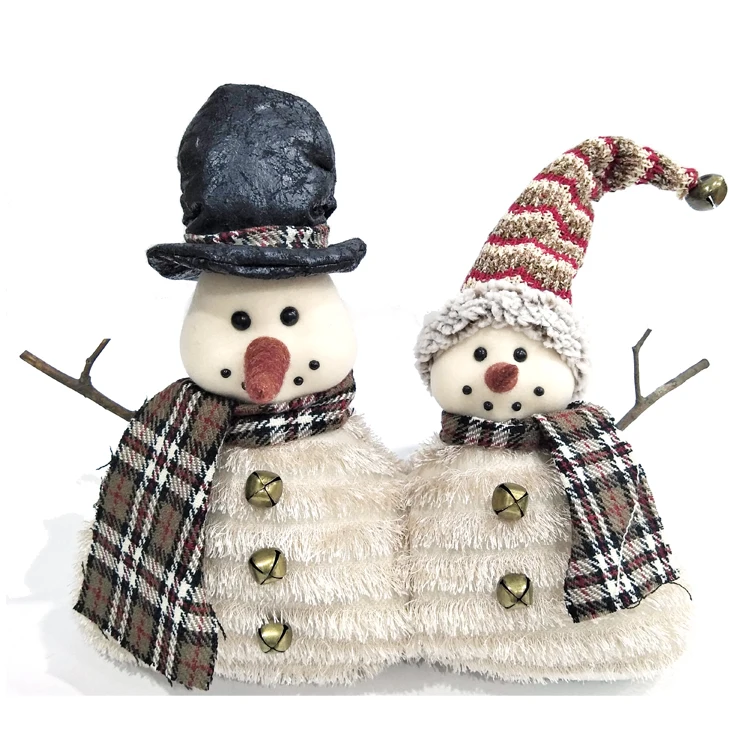 Vintage Christmas Decoration Plush Warm Winter  Fabric Snowman Santa Dolls White Xmas Ornament