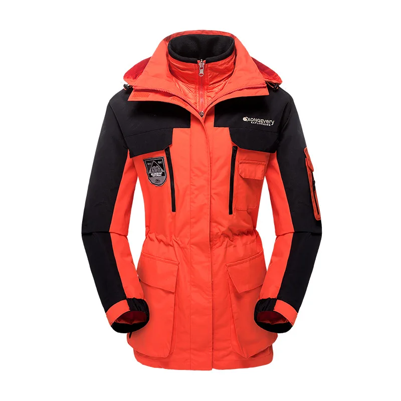 
Custom Two-piece down cotton liner waterproof detachable fleece ski snow wear jacket 